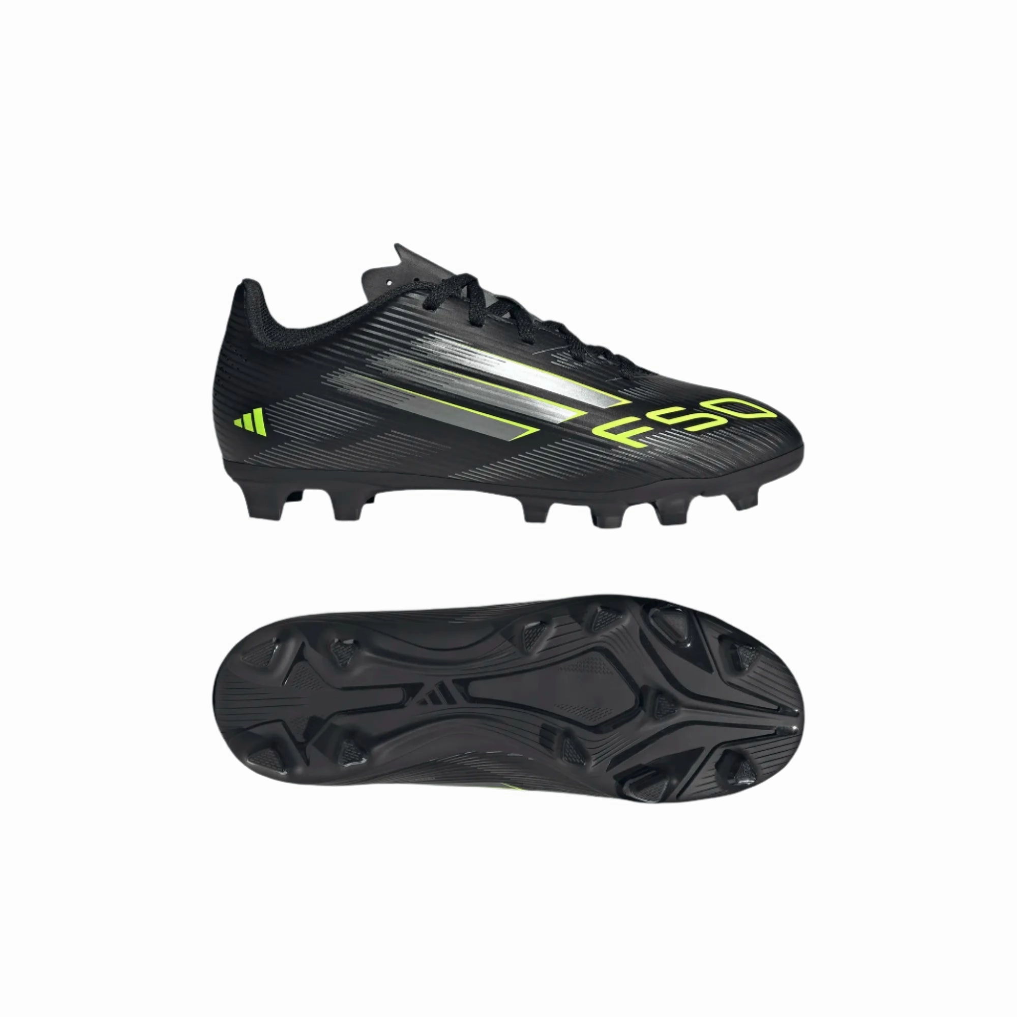 Adidas Junior Football Boot F50 Club FG/MG Core Black/Iron Metallic/Lucid Lemon Total 90 Laser Soccer Cleats