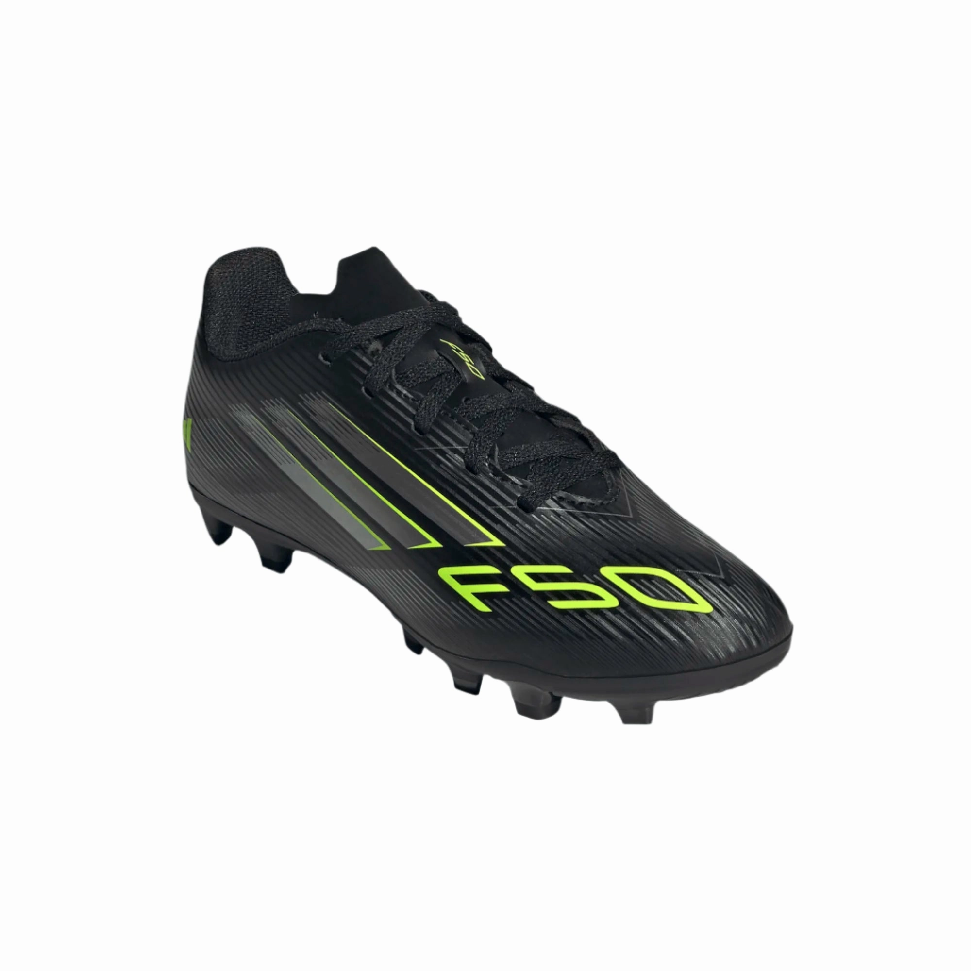 Adidas Junior Football Boot F50 Club FG/MG Core Black/Iron Metallic/Lucid Lemon Best Soccer Cleats Wide Feet