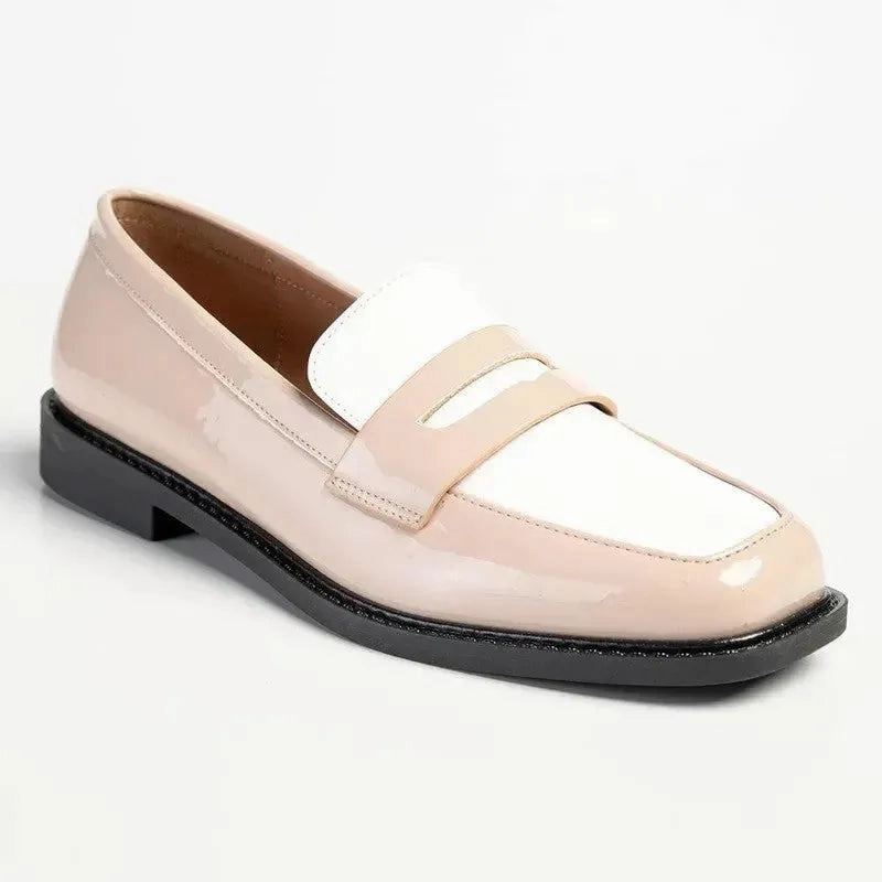 Madison Bliss 2 Tone Slip On Loafers - Nude / White Brown Leather Brogues