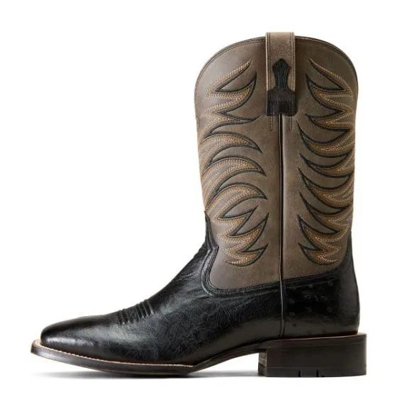 Long Dress Shoes Ariat Jet Black Smooth Quill Ostrich/Smokey Grey Badlands Men's Boots 10046953
