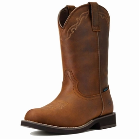 ARIAT Delilah Round Toe Waterproof Western Boots - Womens Cowgirl - Distressed Brown Waterproof Road Cycling Shoes