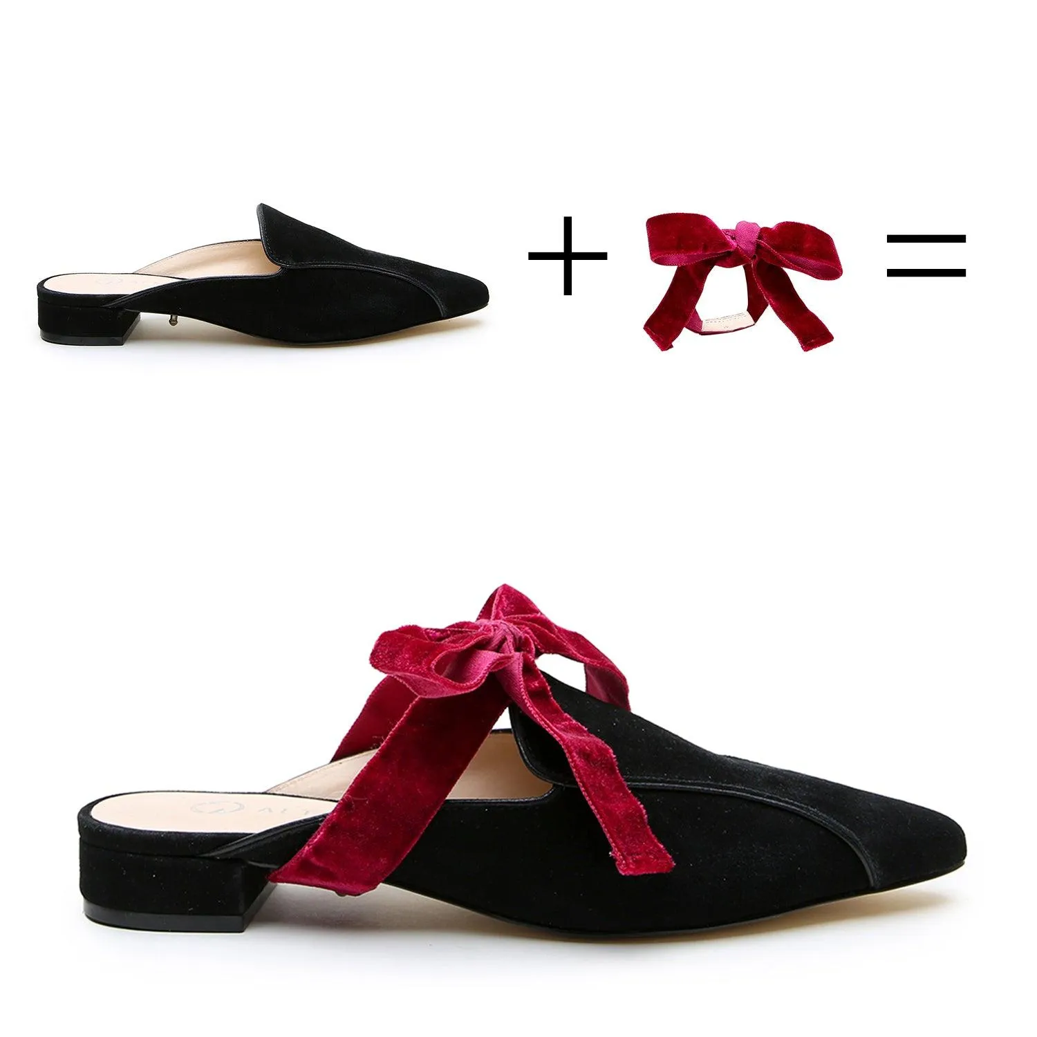 Shorts And Loafers Black Suede Pointed Loafer   Red Velvet Marie Strap