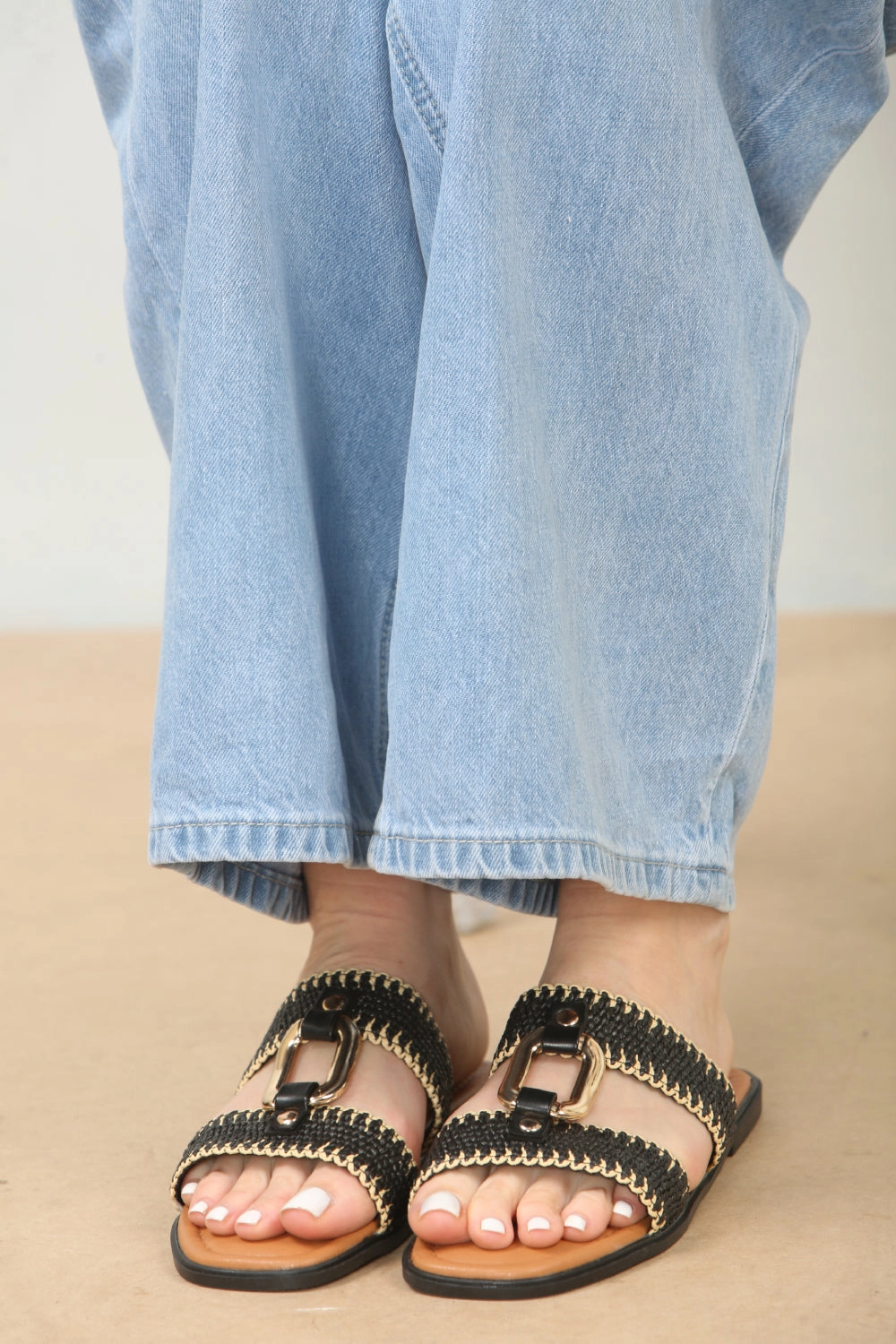 Ballet Flat Work Shoes Black Designer Contrast Stitch Slider (PACK A)