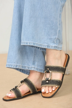 Black Designer Contrast Stitch Slider (PACK A) Shoes For Homecoming Flats