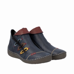 Chocolate Brown Suede Boots Rieker Womens Ankle Boot 72581-14 Blue/Brandy/Royal/Wine