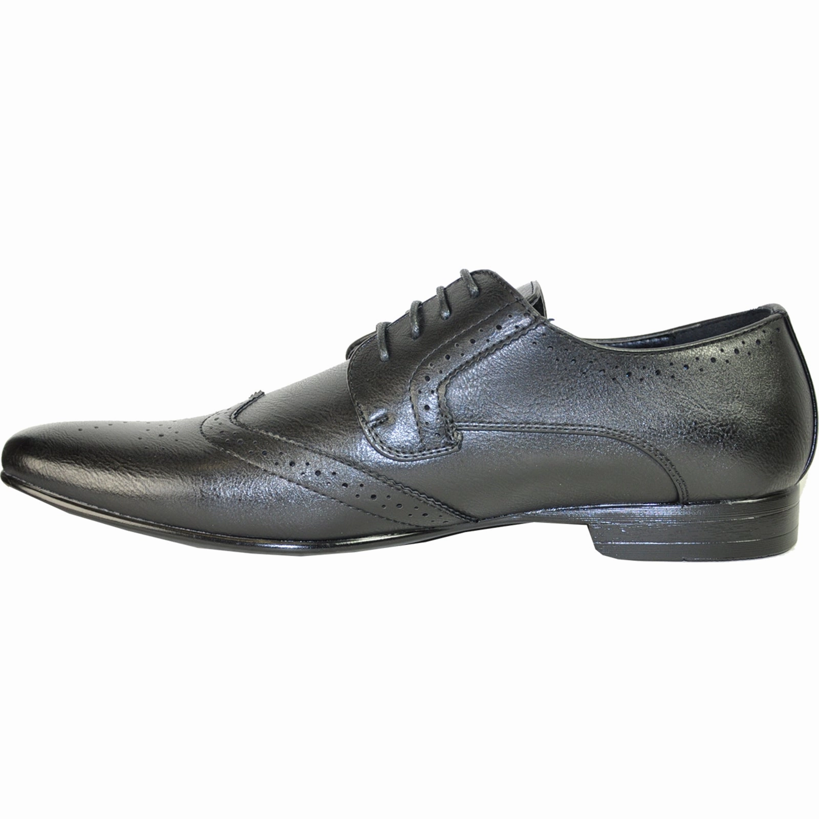 BRAVO Men Dress Shoe KLEIN-4 Wingtip Oxford Shoe Black Flat Oxfords
