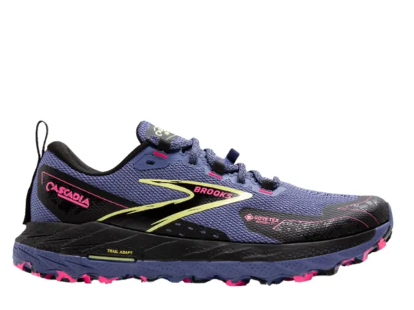 Brooks Cascadia 18 GTX Ladies Trail Running Shoe (Grey Blue/Black/Pink) Tennis Shoes For Running