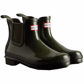 Hunter Wellies Womens Original Gloss Chelsea Boot Dark Olive Best Casual Chelsea Boots
