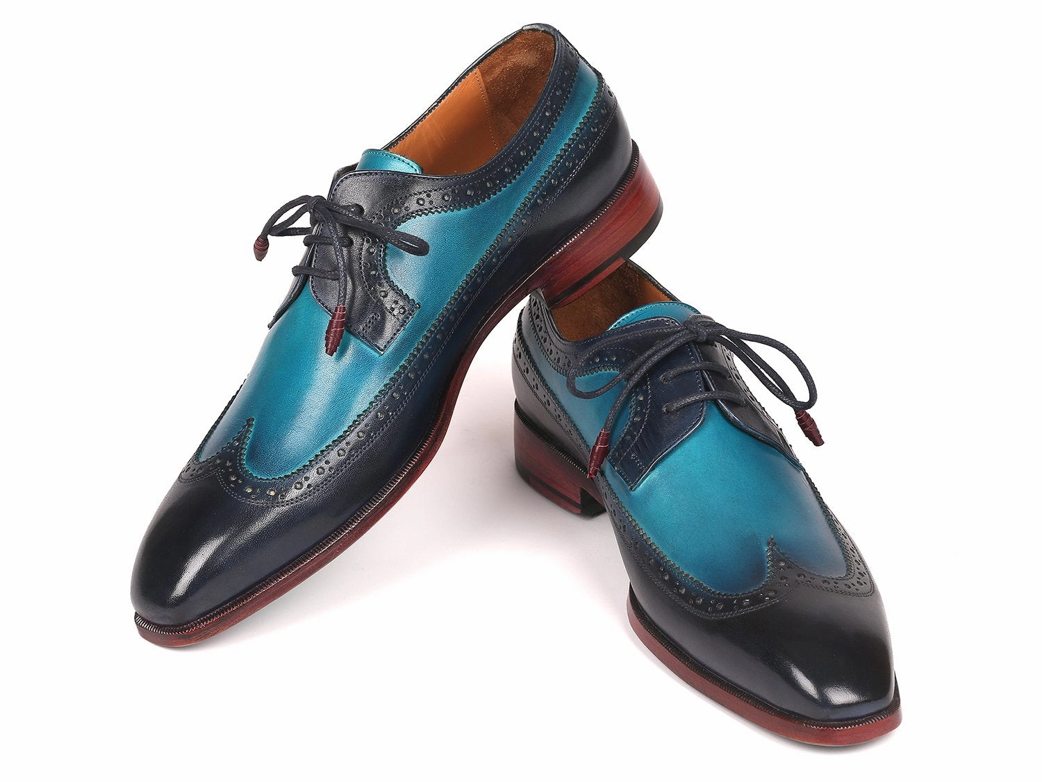 Paul Parkman Men's Wingtip Derby Shoes in Blue Dual Tone Leather Lace Up Shoes
