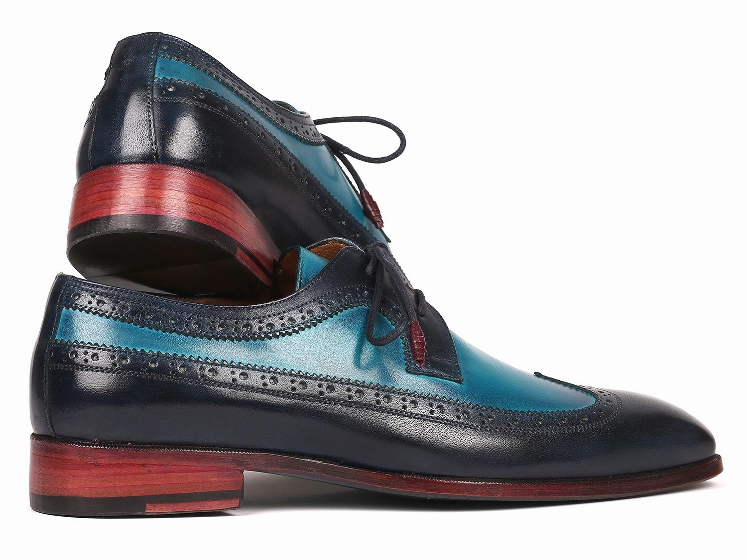 Calf Lace Up Shoes Paul Parkman Men's Wingtip Derby Shoes in Blue Dual Tone