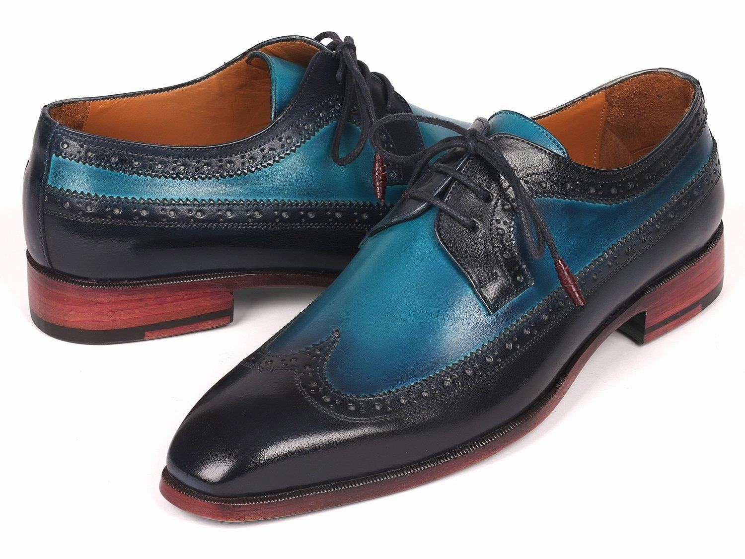 Paul Parkman Men's Wingtip Derby Shoes in Blue Dual Tone Derby Shoes On Feet