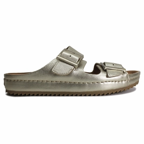 Clarks Brookleigh Sun Leather Women's Slides Champagne Sandals Next Espadrille Wedges