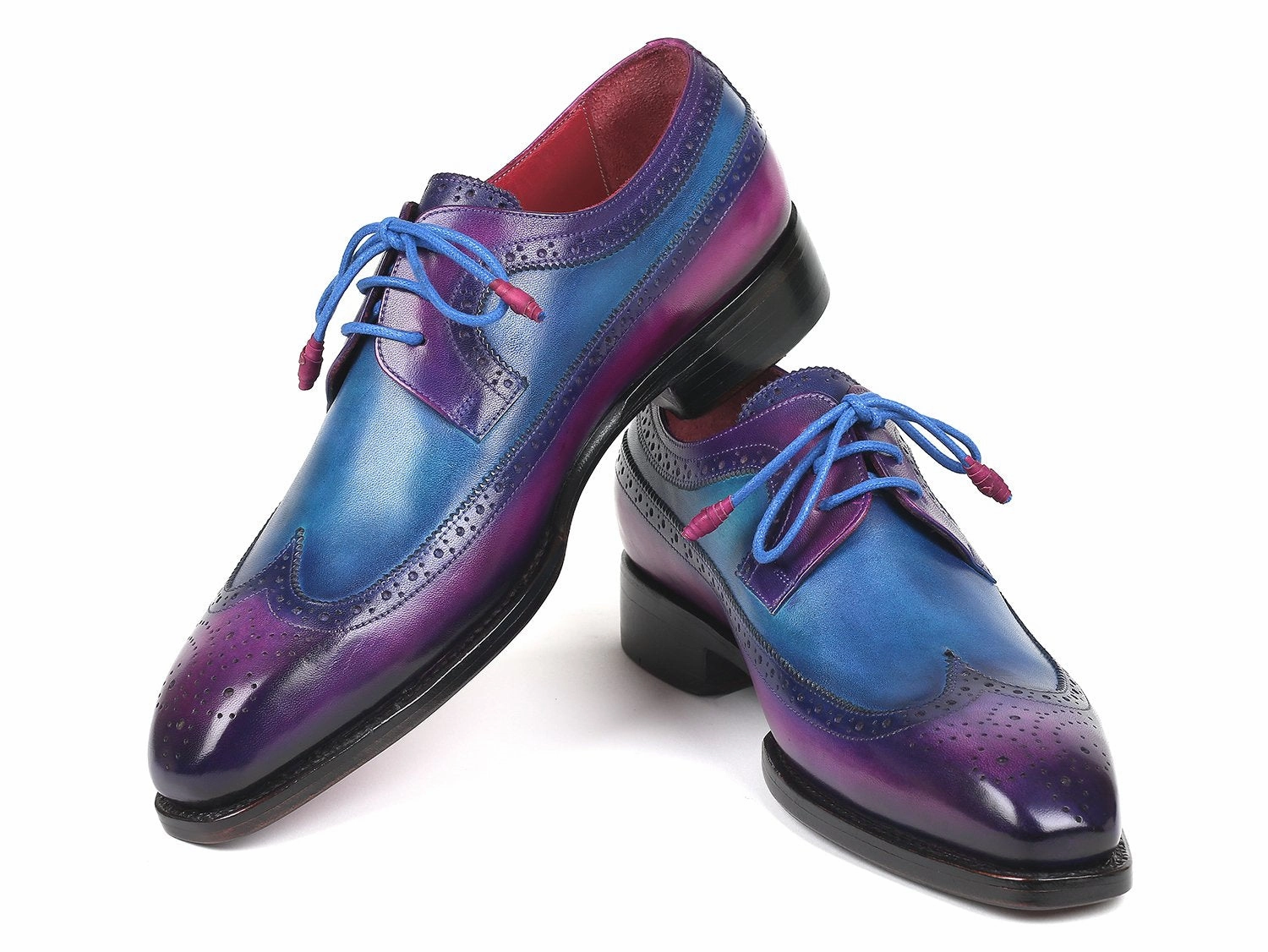 Paul Parkman Goodyear Welted Wingtip Derby Shoes in Purple and Blue Lace Up Closed Toe Shoes