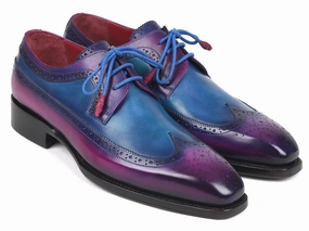 Leather Lace Up 3-eye Shoes Paul Parkman Goodyear Welted Wingtip Derby Shoes in Purple and Blue