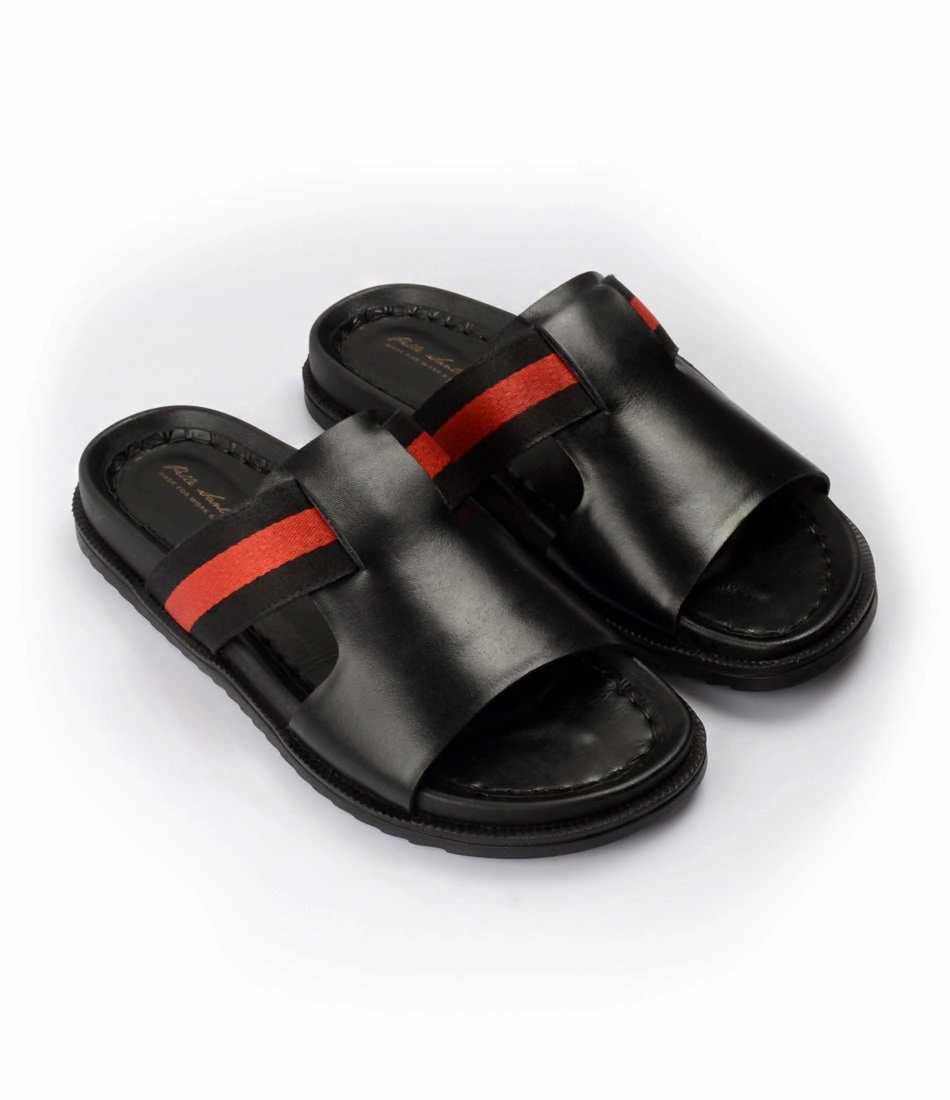 Hospital Slippers Bologna Leather Slippers - Black