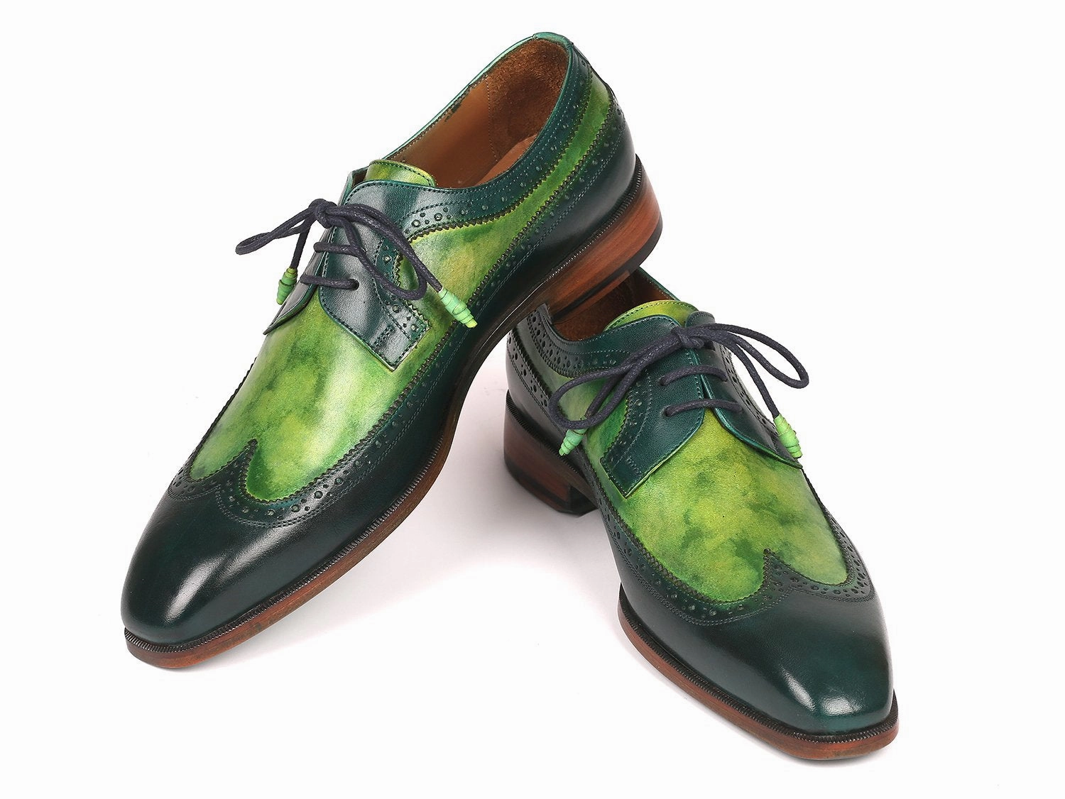 Paul Parkman Men's Wingtip Derby Shoes in Green Dual Tone Green Lace Up Shoes