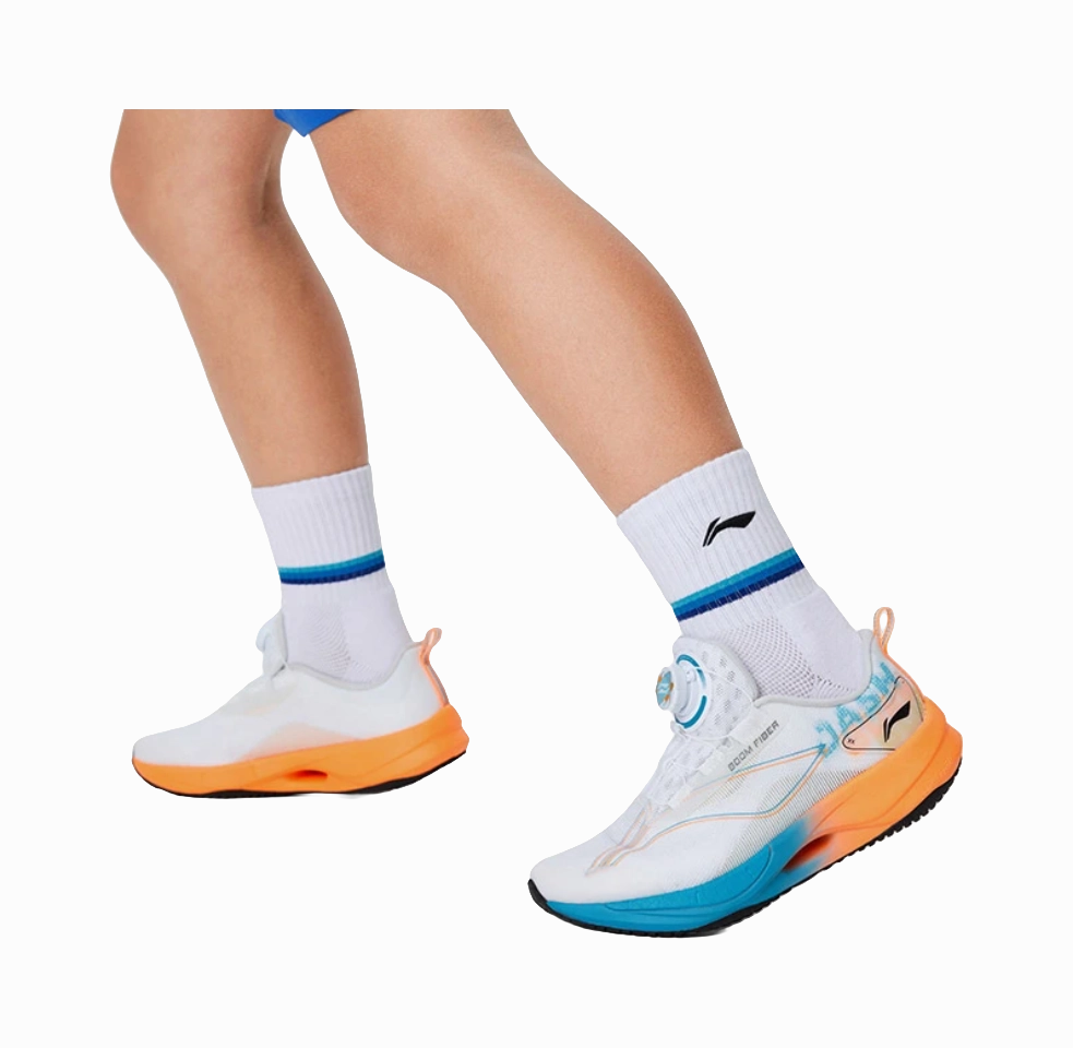 Best Running Shoes For Road Running LINING YOUNG Running Slip Resistant Cushioning Abrasion Resistant Breathable Low top Kids' Running Shoes White Orange