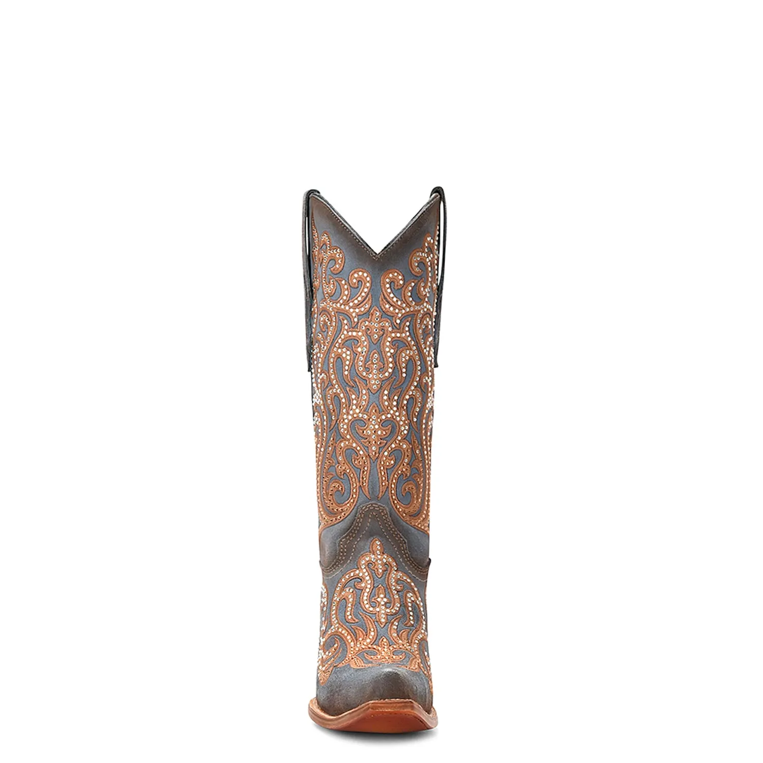 Corral Womens Honey Overlay Crystals Snip Blue Cowhide 13in Cowboy Boots Horseback Boots