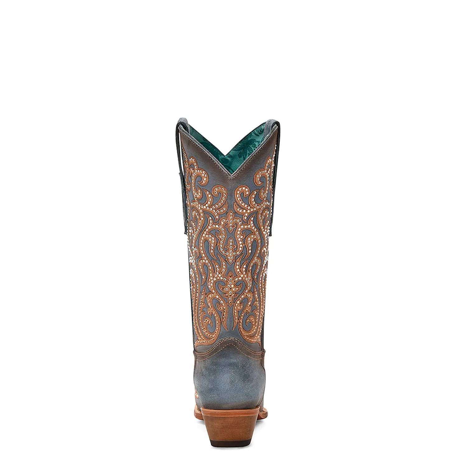 Tight High Boots Corral Womens Honey Overlay Crystals Snip Blue Cowhide 13in Cowboy Boots