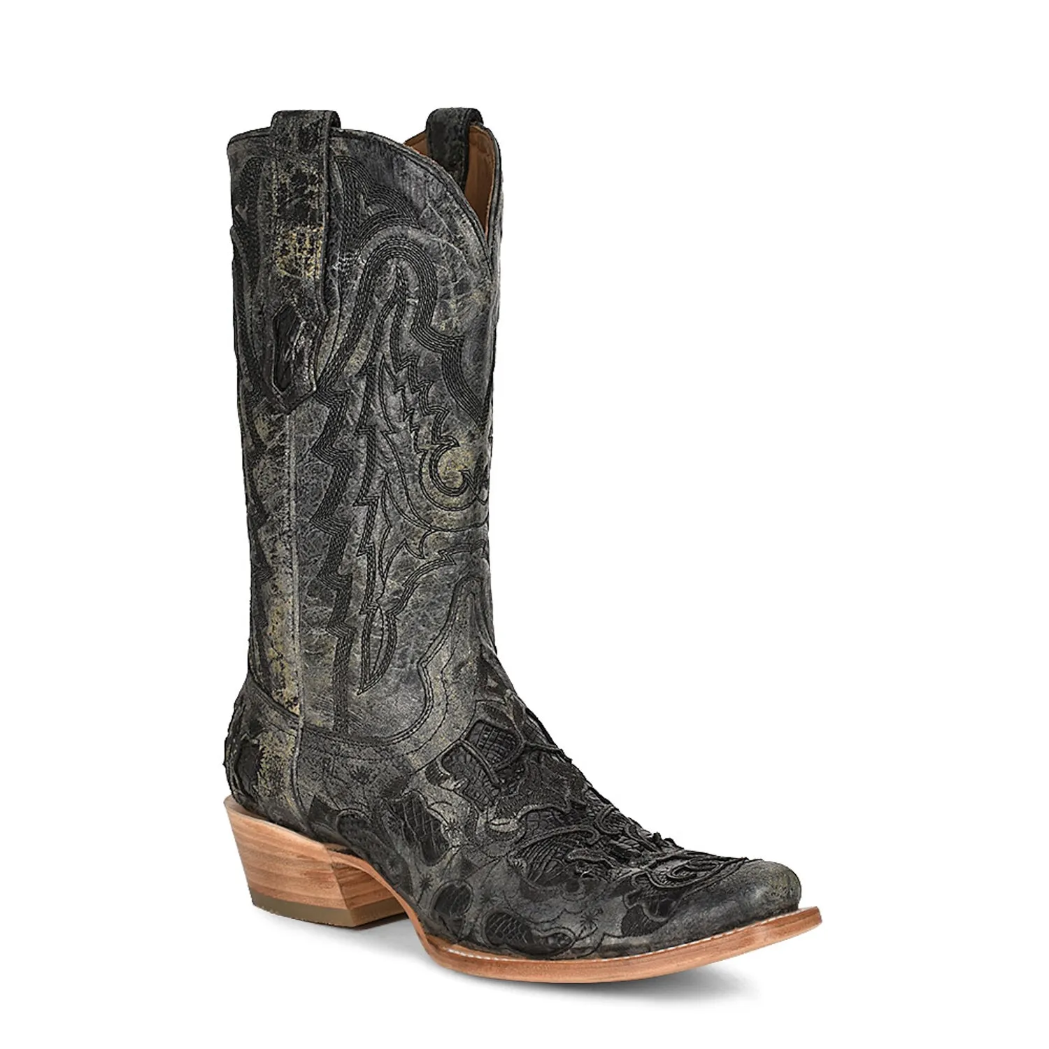 Corral Womens Inlay Horseman Toe Black Alligator Leather 12.5in Cowboy Boots Cowgirl Boots Suede