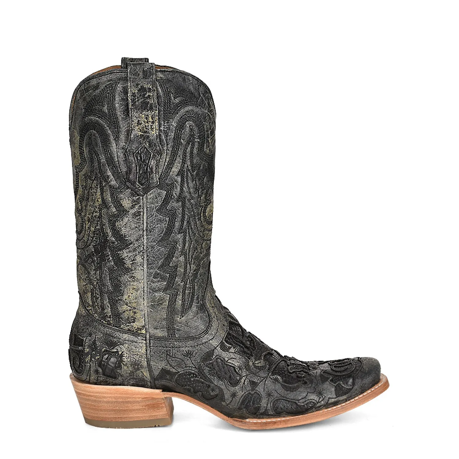 Corral Womens Inlay Horseman Toe Black Alligator Leather 12.5in Cowboy Boots Rock Em Boots