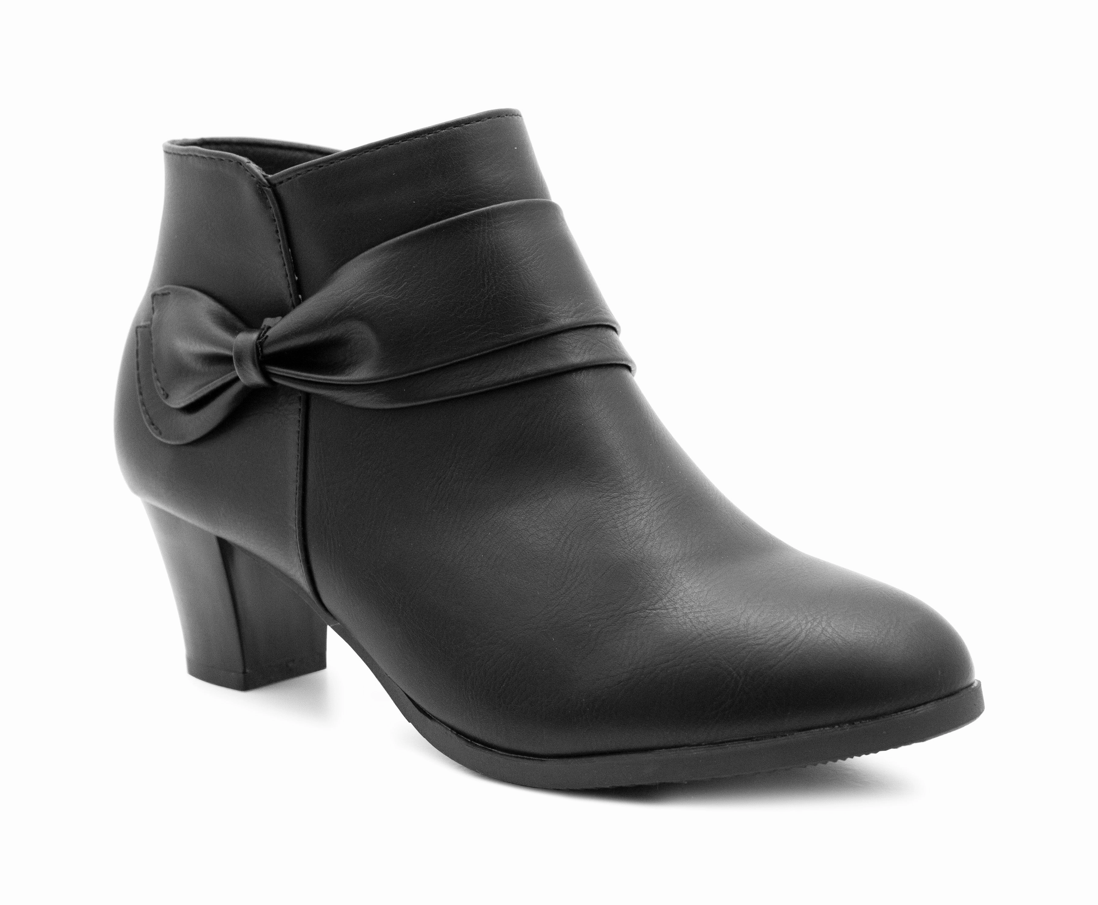 Chukkas Boots Cushion Walk Womens Ankle Boots Black Bow Mid Heel Zip Up Formal Office Trouser Shoes