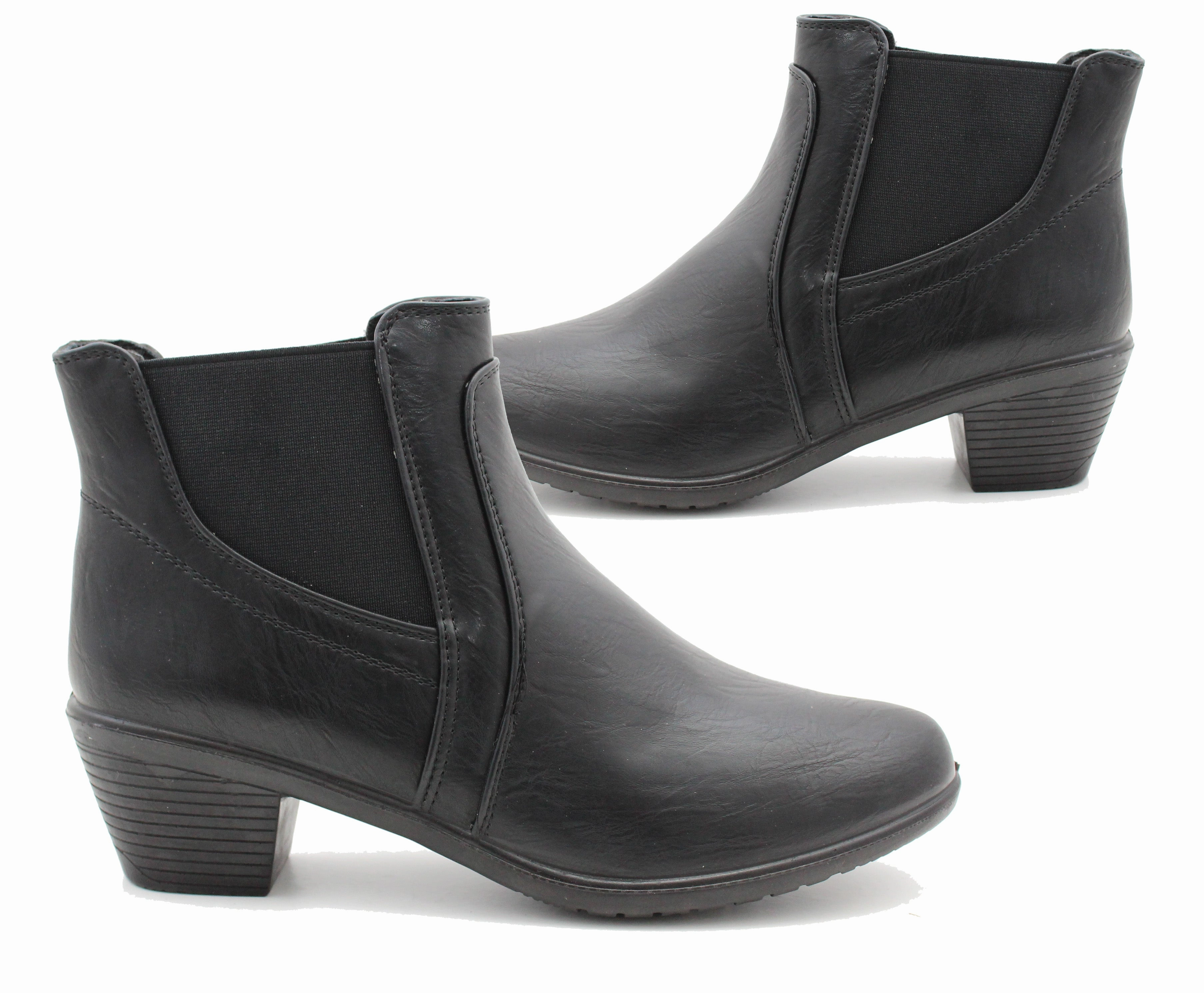 Waterproof Snake Boots Cushion Walk Womens Ankle Boots Black Mid Heel Elastic Formal Office Trouser Shoes