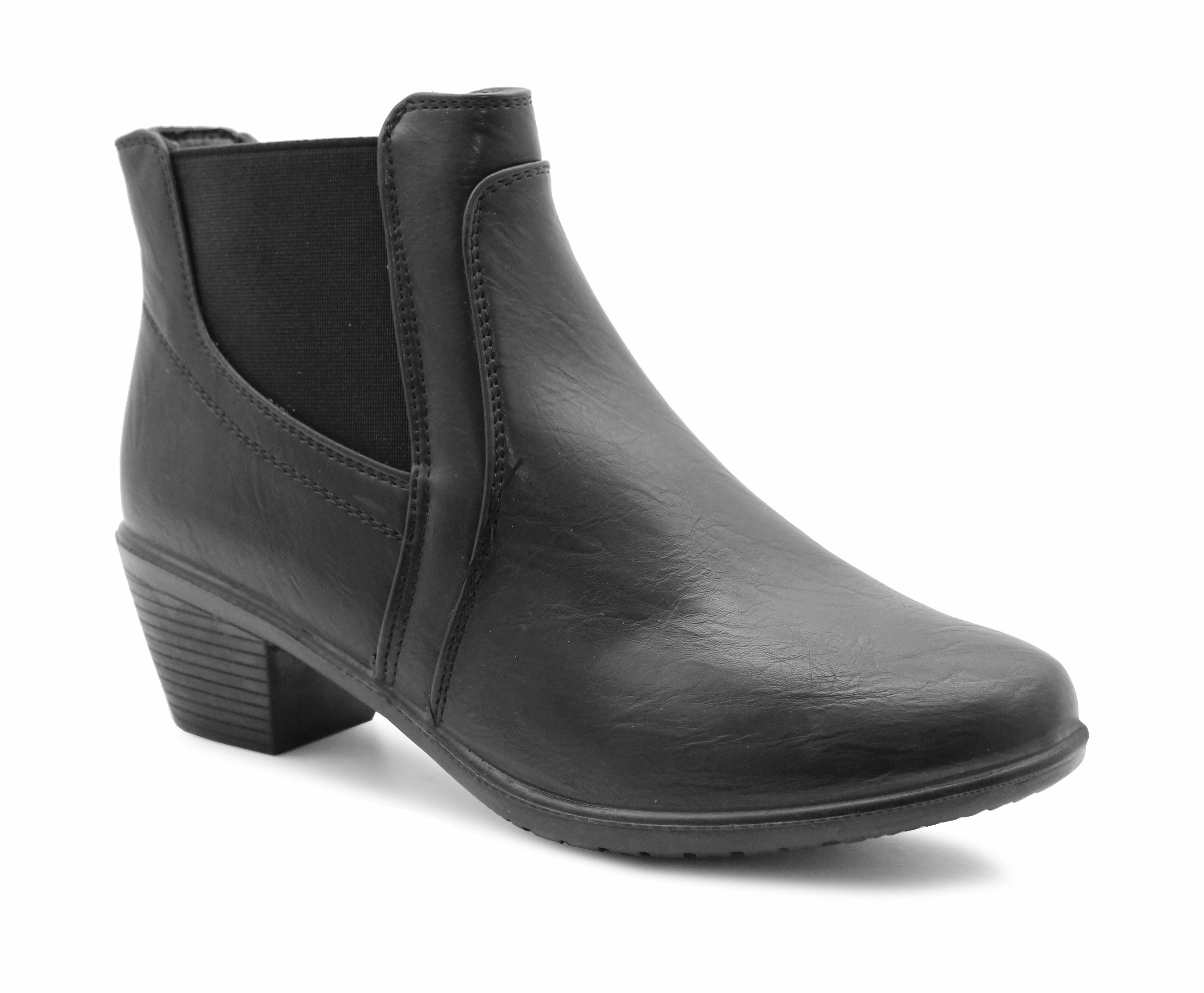 Cushion Walk Womens Ankle Boots Black Mid Heel Elastic Formal Office Trouser Shoes Navy Boots