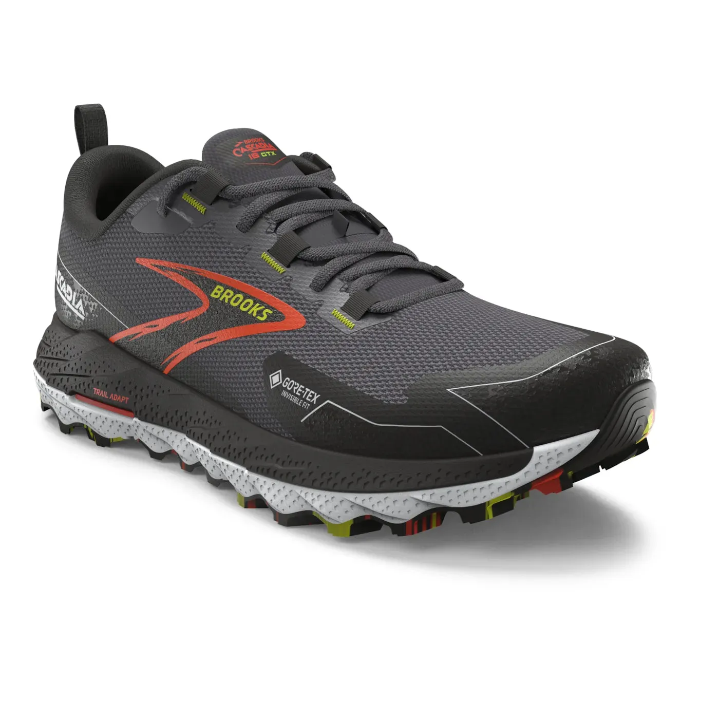 Brooks Cascadia 18 GTX Mens Trail Running Shoe (Blackened Pearl/Black/Tomato) Fresh Foam 680 V7 Running Shoe