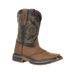 Western Work Boots Georgia Youth Brown/Black Leather Carbo-Tec LT Pull-On Cowboy Boots