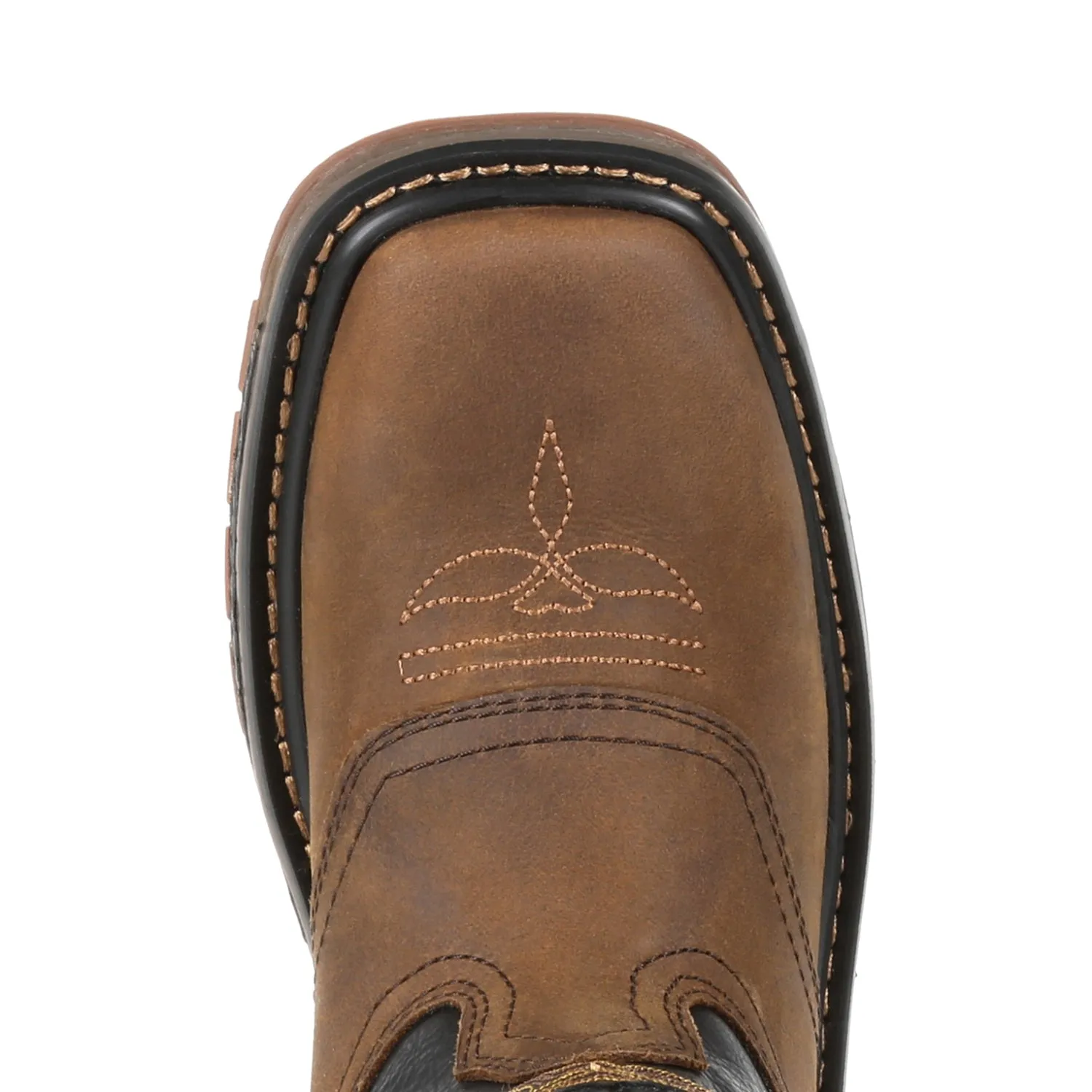 Wooden Heel Boots Georgia Youth Brown/Black Leather Carbo-Tec LT Pull-On Cowboy Boots