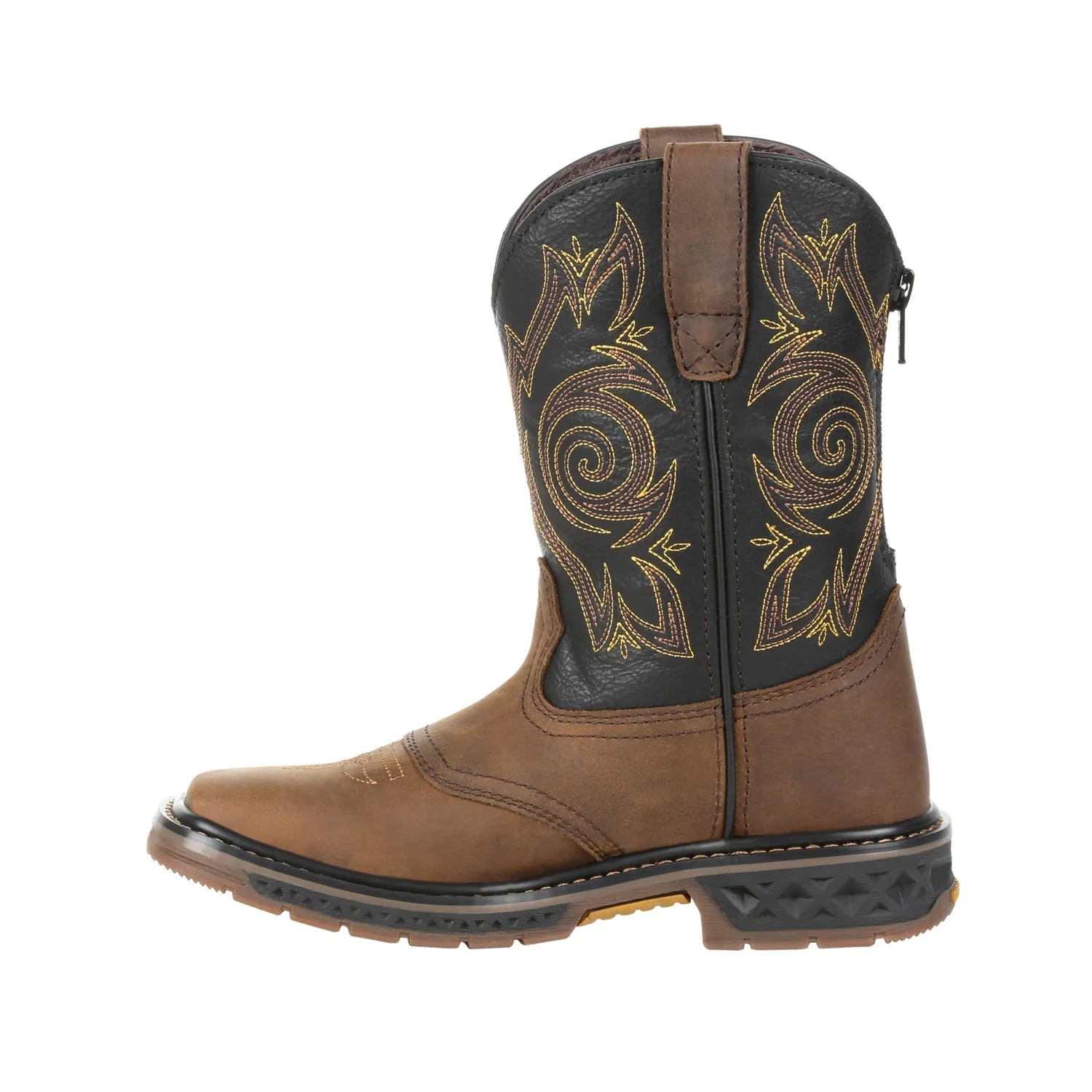 Boots Knee High With Heel Georgia Youth Brown/Black Leather Carbo-Tec LT Pull-On Cowboy Boots