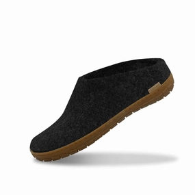 Glerups Slipper: Slip On, Charcoal - Honey Rubber Sole - BR-02-00 Discoquette Slide Slippers
