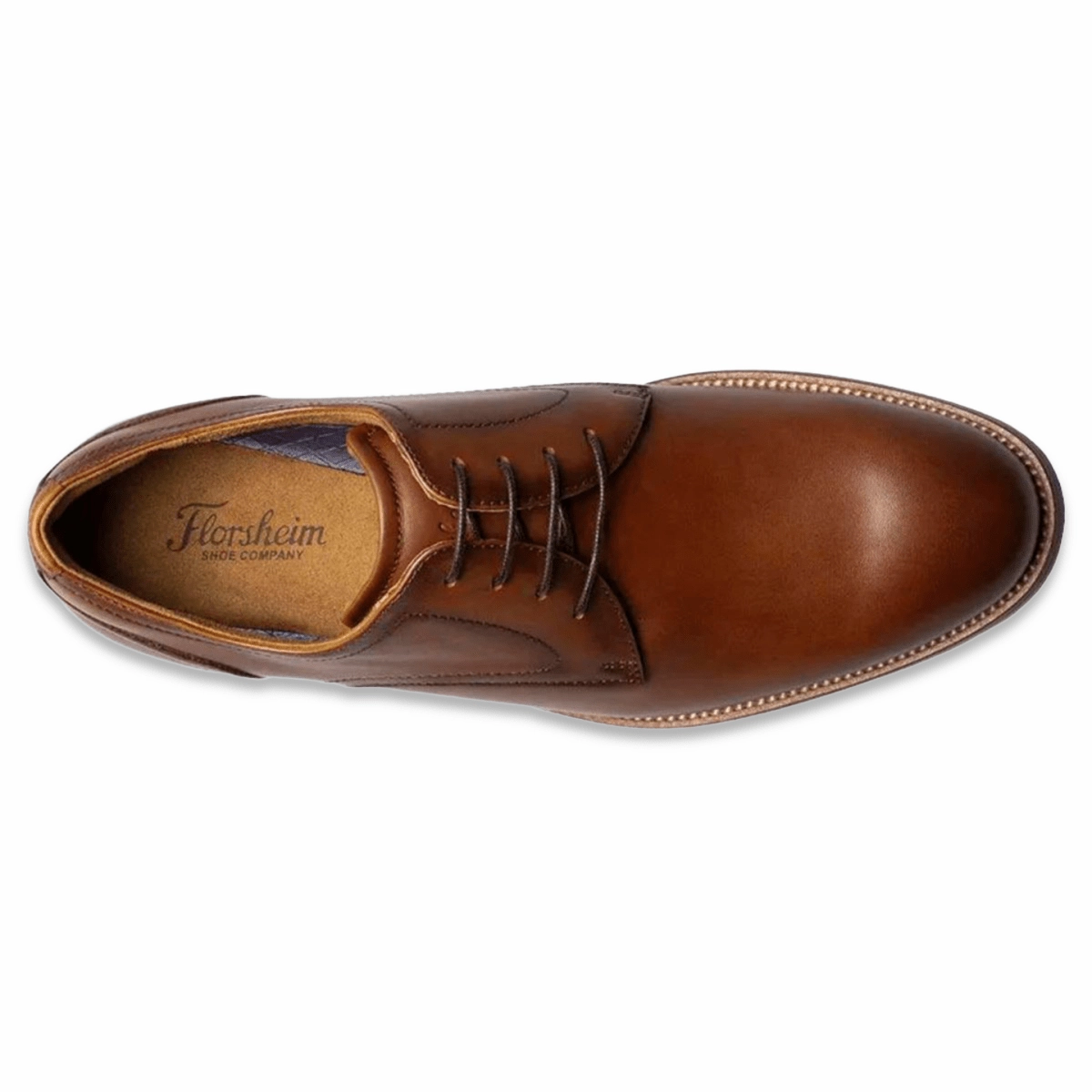 Florsheim Men's Rucci Plain Oxford Cognac Leather Woven Leather Oxfords