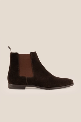 Darwin Brown Suede Suede Chelsea Boots With Brogue Details