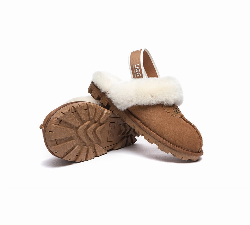 Unisex Sheepskin Wool Suede Upper Slingback Slippers Waffle Plus