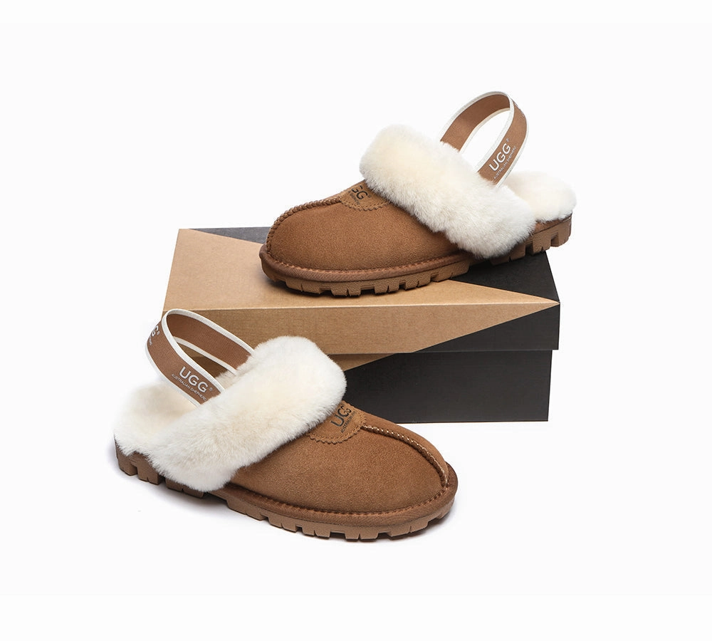 Unisex Sheepskin Wool Suede Upper Slingback Slippers Waffle Plus