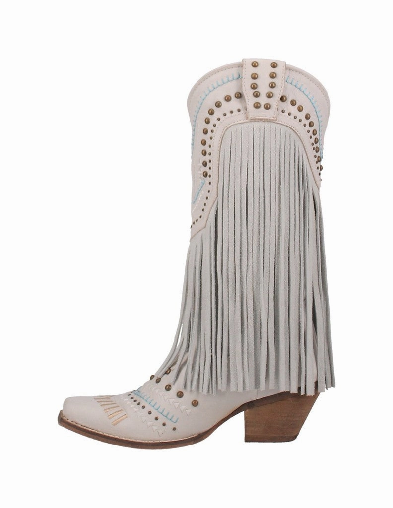 Vintage Dress Shoes Dingo Western Boots Women's 13" Gypsy Fringe Snip DI737 WHT