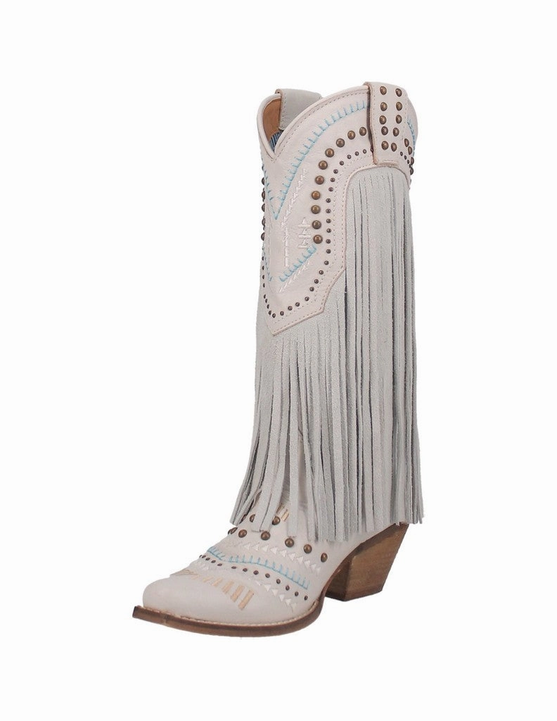 Zero Rise Dress Shoes Dingo Western Boots Women's 13" Gypsy Fringe Snip DI737 WHT
