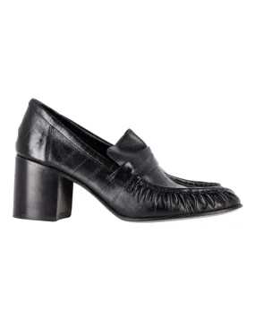 The Row Pleated Loafer Pumps in Black Leather Loafers Skin