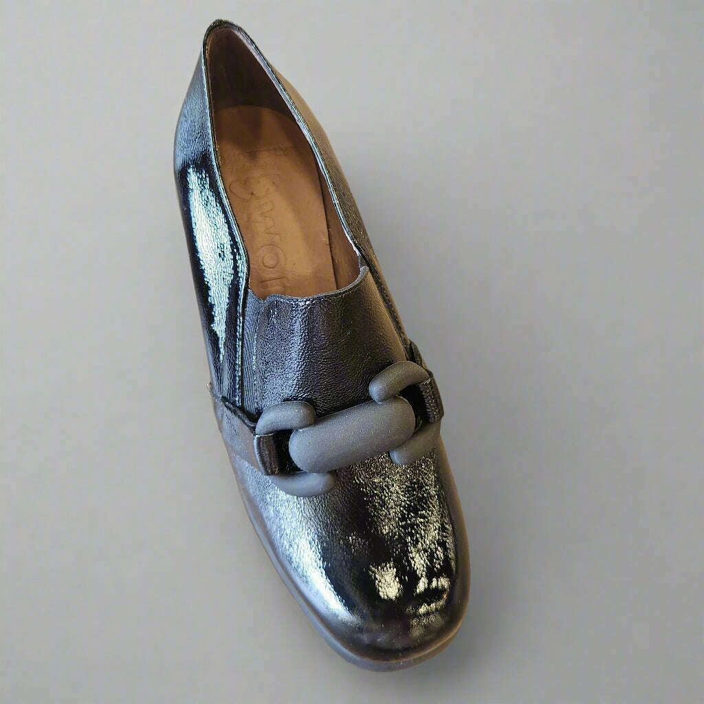 Pink Suede Loafers WONDERS H-4980 High Heel Loafer in Black Patent