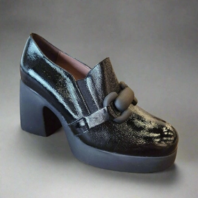 Dress Socks With Loafers WONDERS H-4980 High Heel Loafer in Black Patent