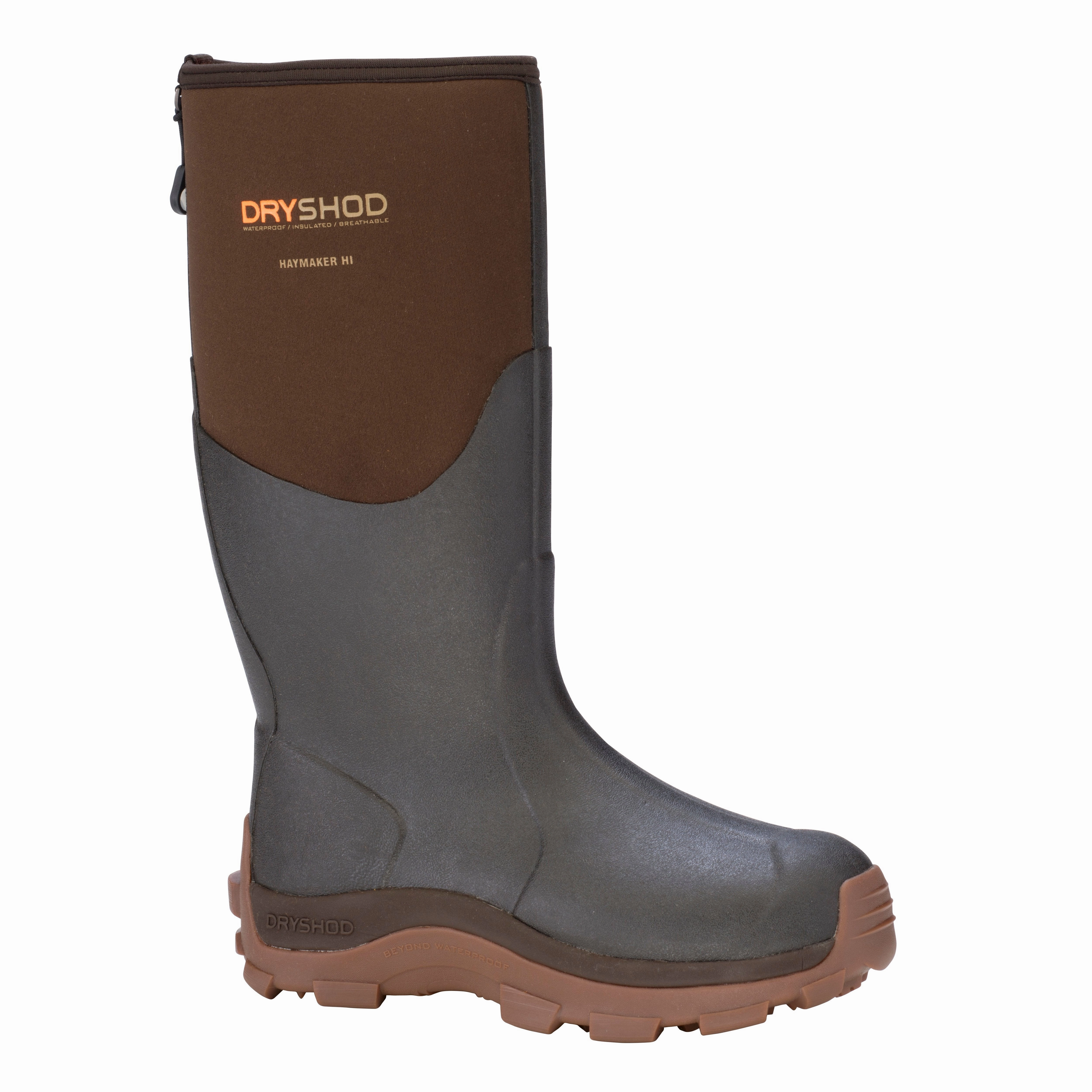 Dryshod Mens Haymaker Hi Farm Boots| Rubber | Waterproof |  Brown | Pull On Easy Soft Shoes Waterproof