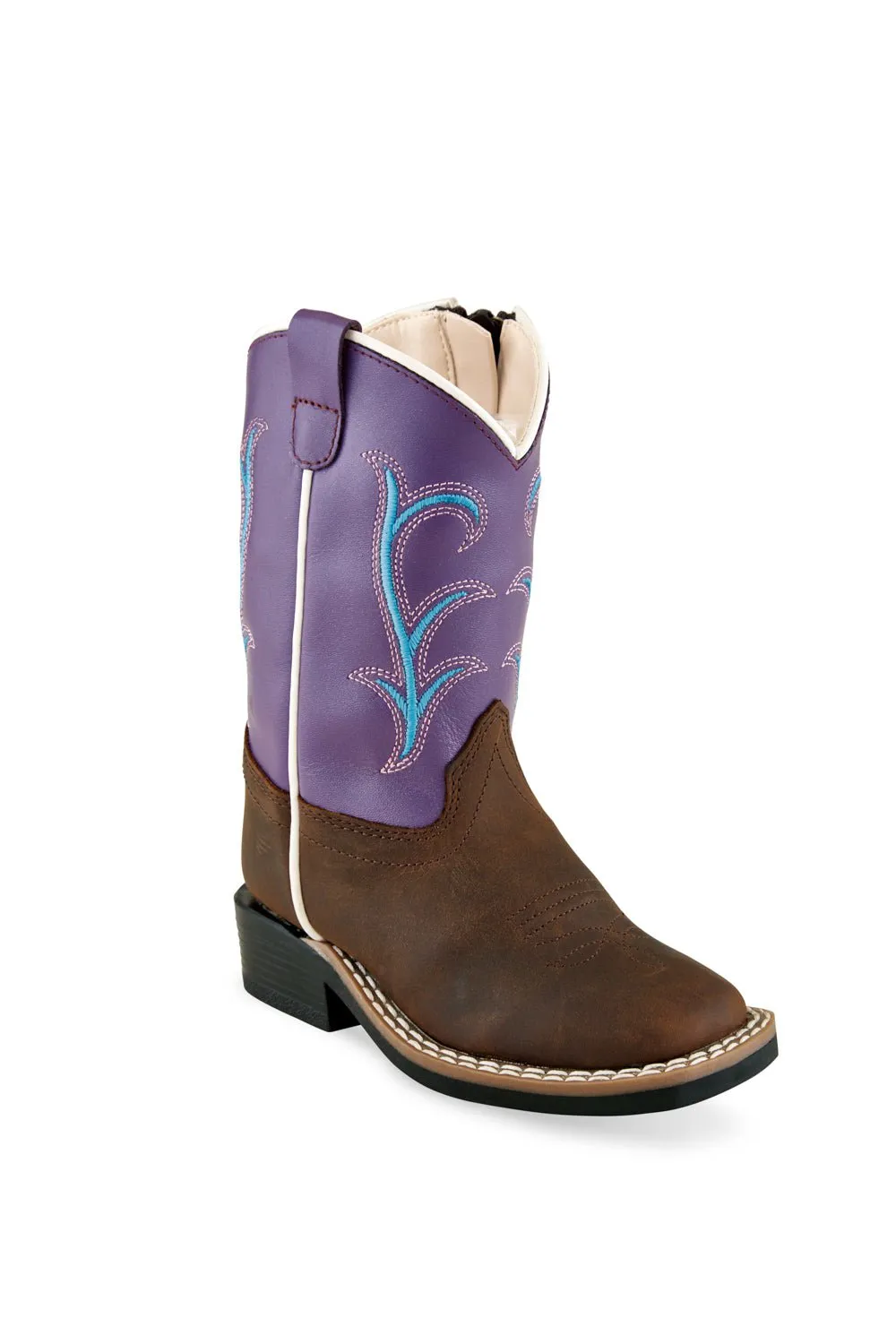 Luxury Boots Old West Purple/Brown Toddler Girls Leather Cowboy Boots 6D