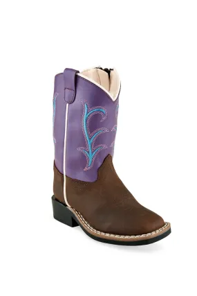 Caterpillar Steel Toe Safety Boots Old West Purple/Brown Toddler Girls Leather Cowboy Boots 6D
