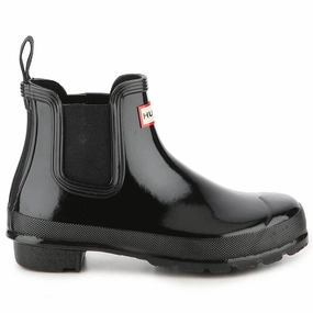 Hunter Original Chelsea Gloss Rubber Women's Wellingtons Black Black Boots Ambitious Chelsea Boots