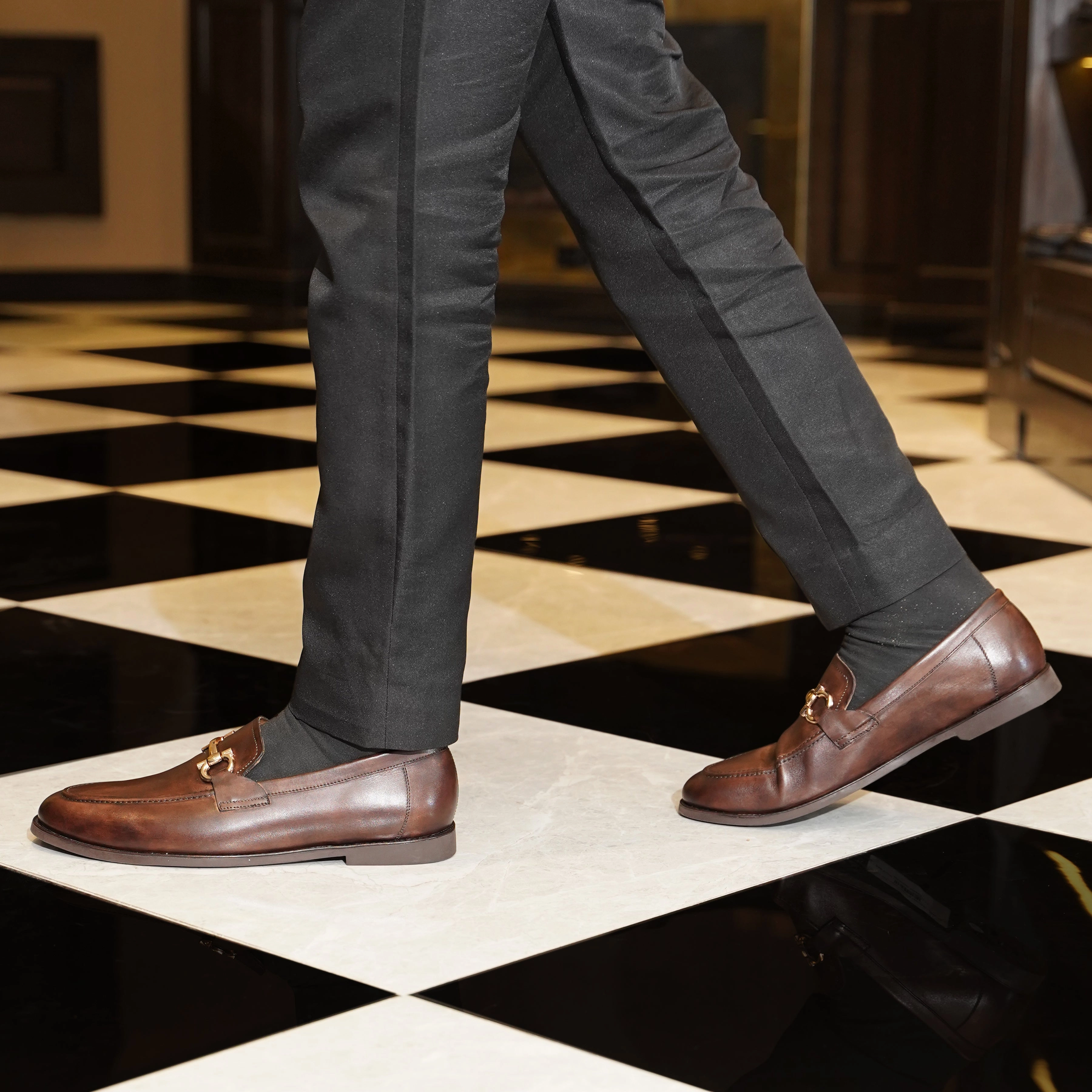 Essen - Men's Brown Patina Calf Leather Loafer Loafers Leather Slip On