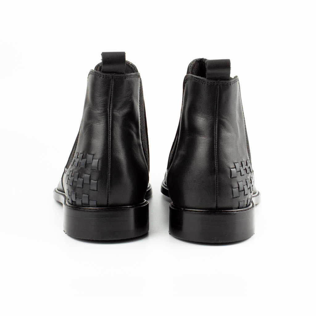 Black Men's Chelsea Genuine Leather Boots Chelsea Boots Gold Trim