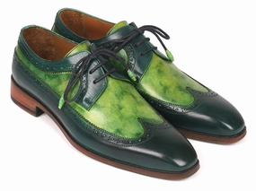 Paul Parkman Men's Green Dual Tone Wingtip Derby Shoes (ID#6931GRN) Park Avenue Cap-toe Derby Dress Shoe