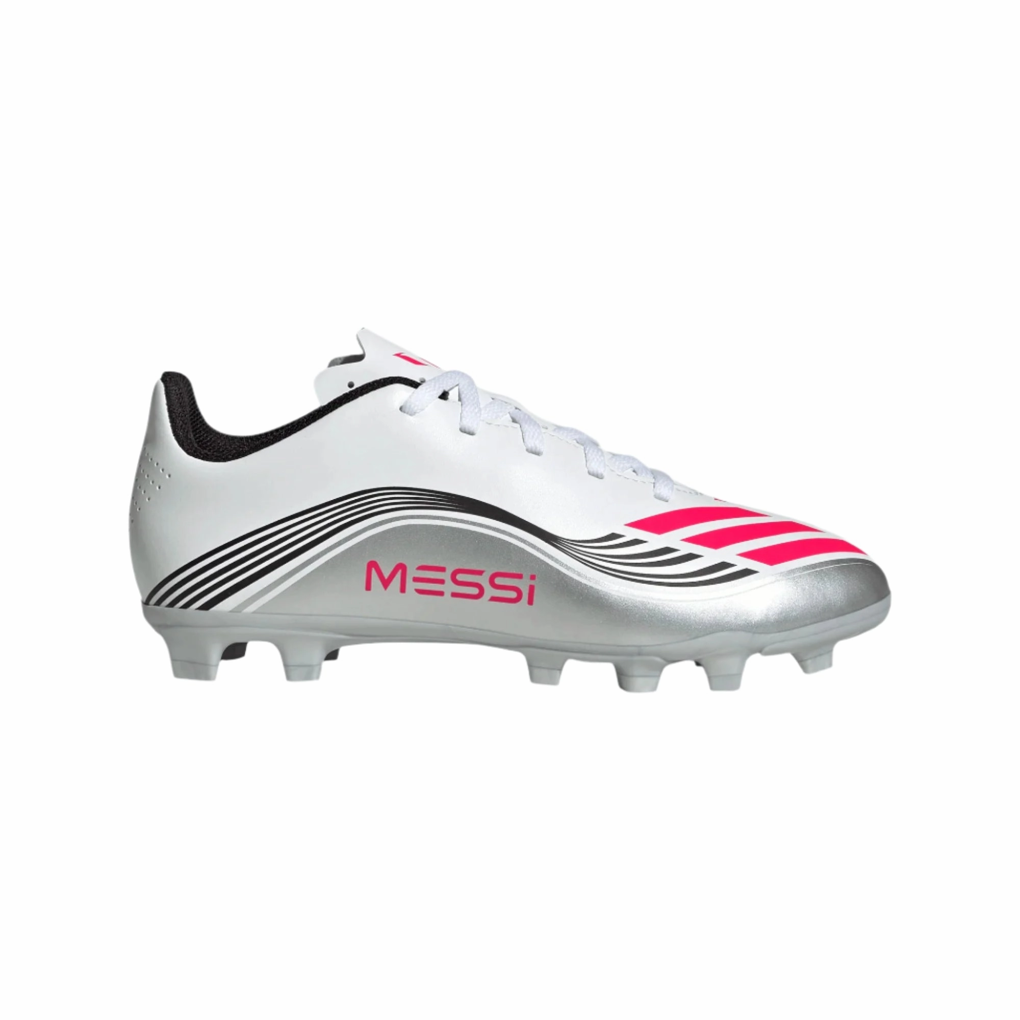 Returning Soccer Cleats Adidas Junior Football Boot F50 Messi Club FG/MG Cloud White/Lucid Red/Silver Metallic